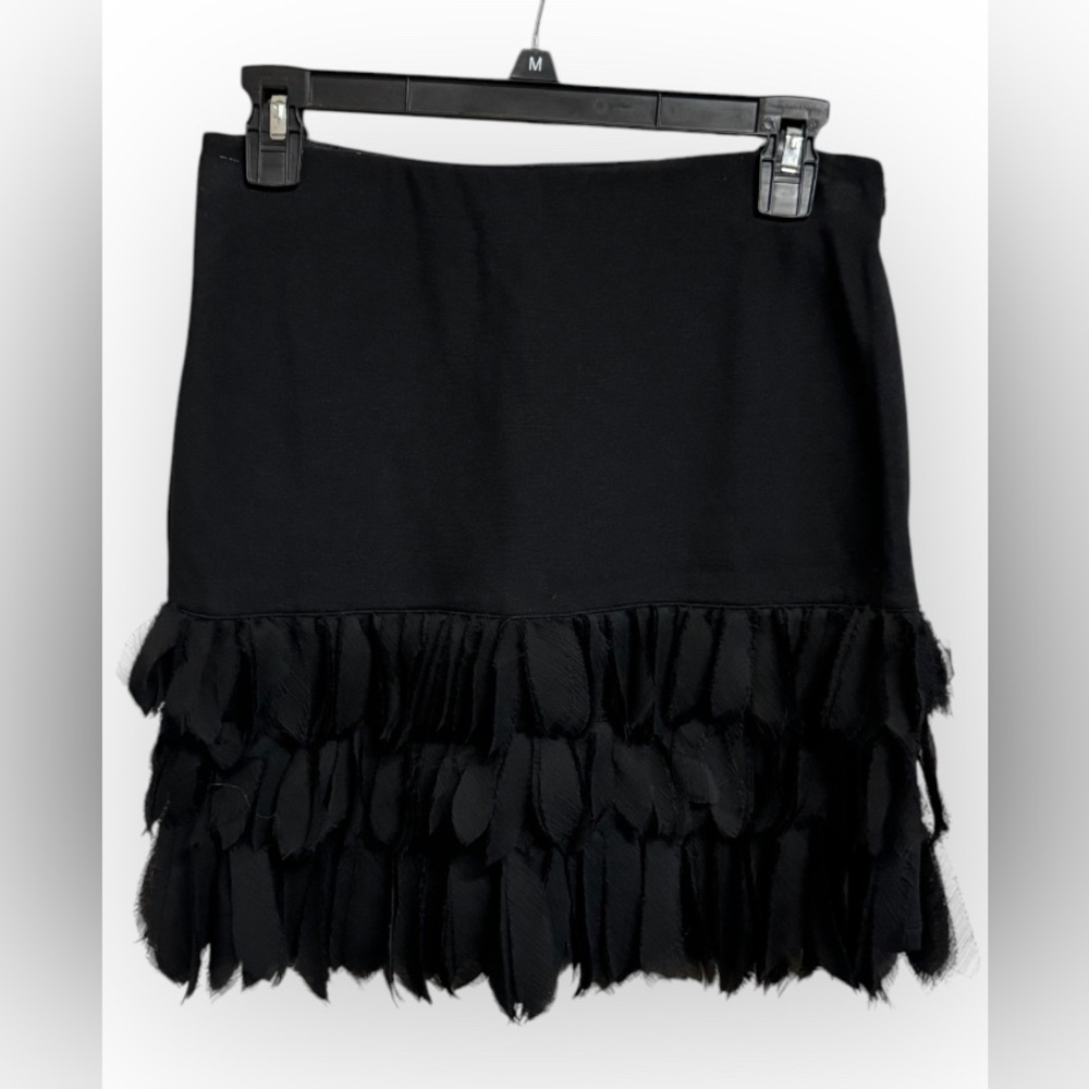 NWT Ann Taylor HATTIE Black Ponte Flapper Gatsby Pencil Fringe Skirt
